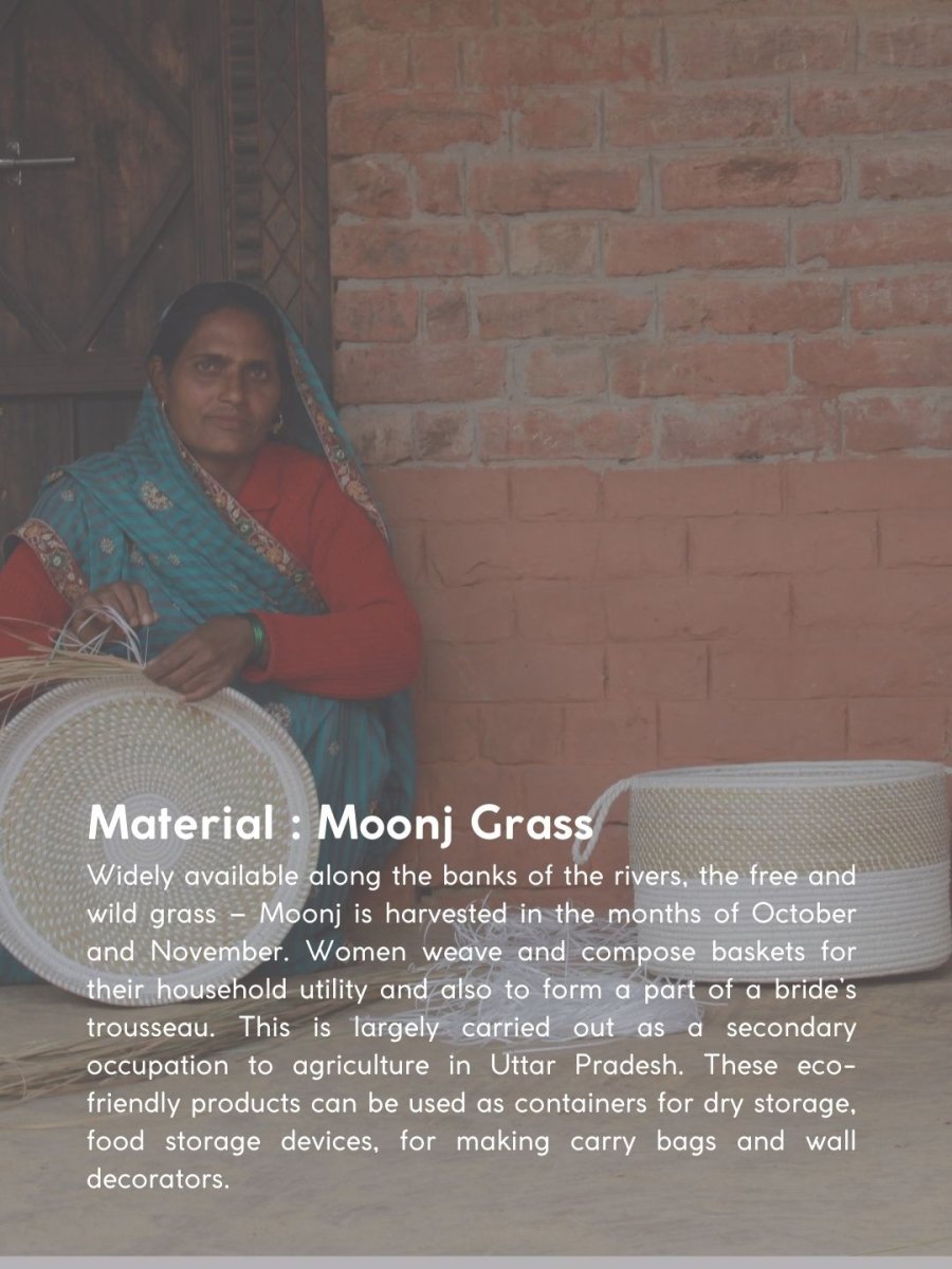 Handmade Moonj Grass Declutter Basket - Indigo - Wave - Kadam Haat