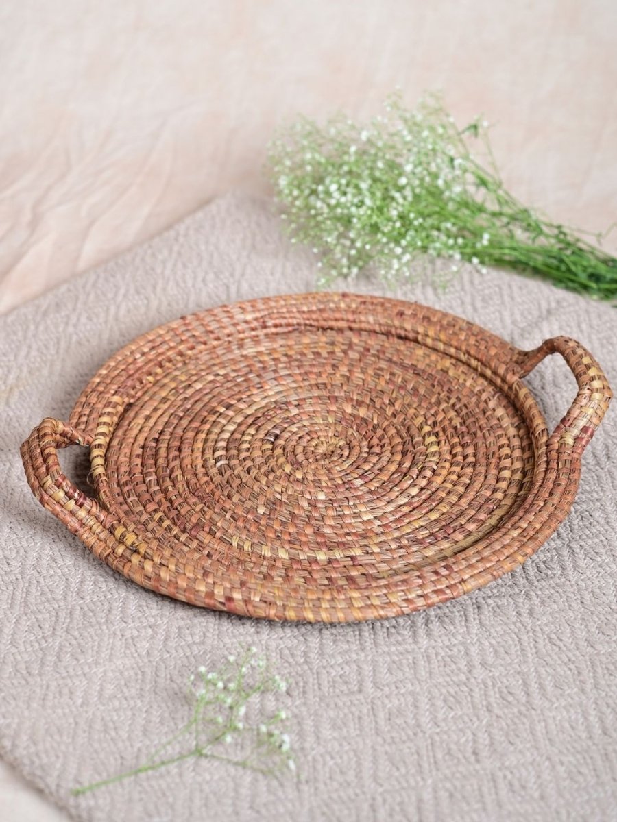 Handmade Moonj Round Centre Platter Tray - Natural - Kadam Haat