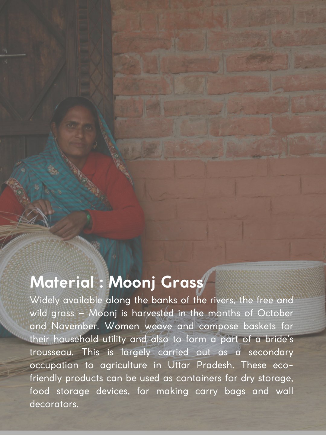 Handmade Moonj Round Tray - Indigo - Kadam Haat