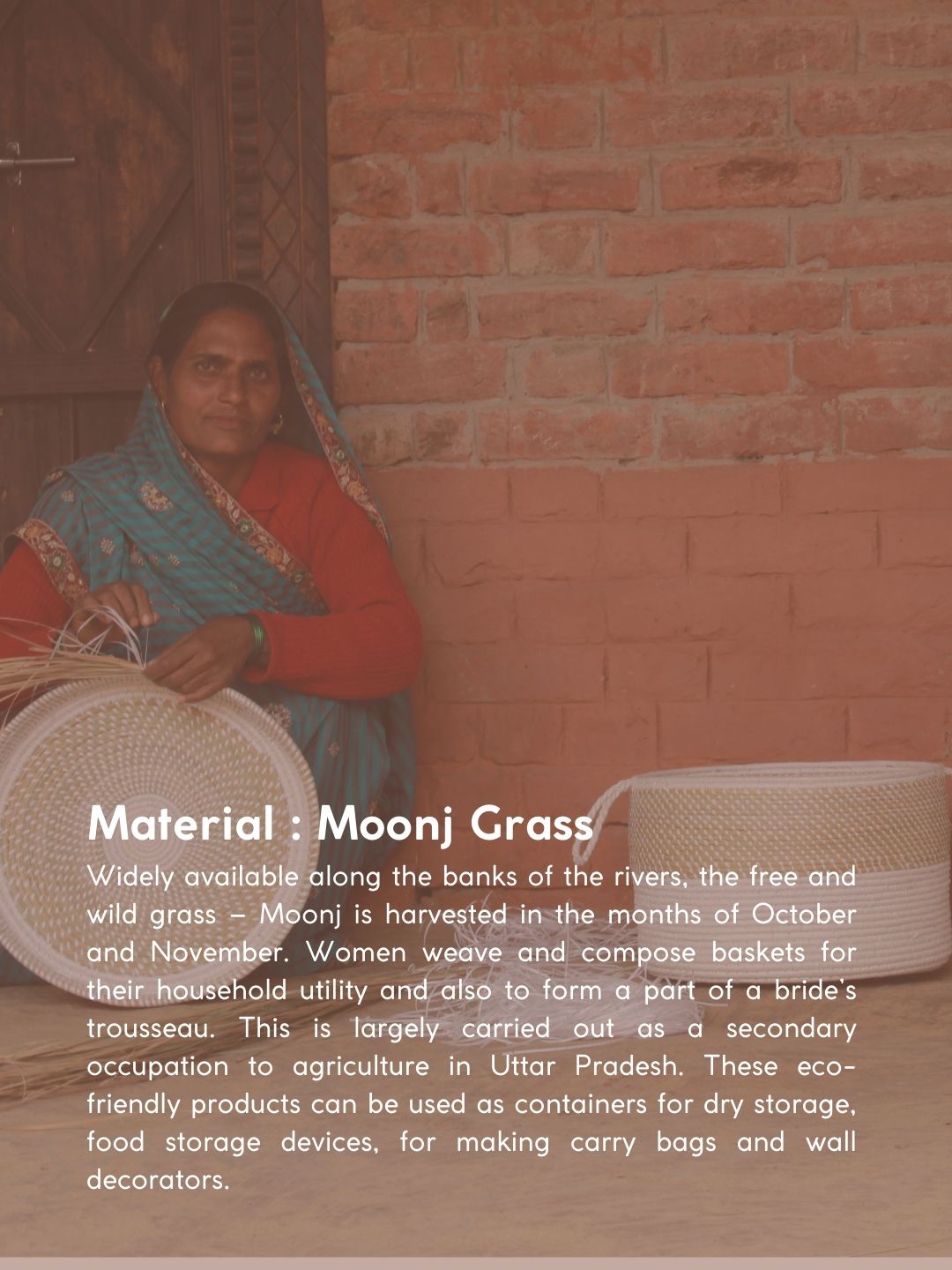 Handmade Moonj Round Tray - Natural - Kadam Haat