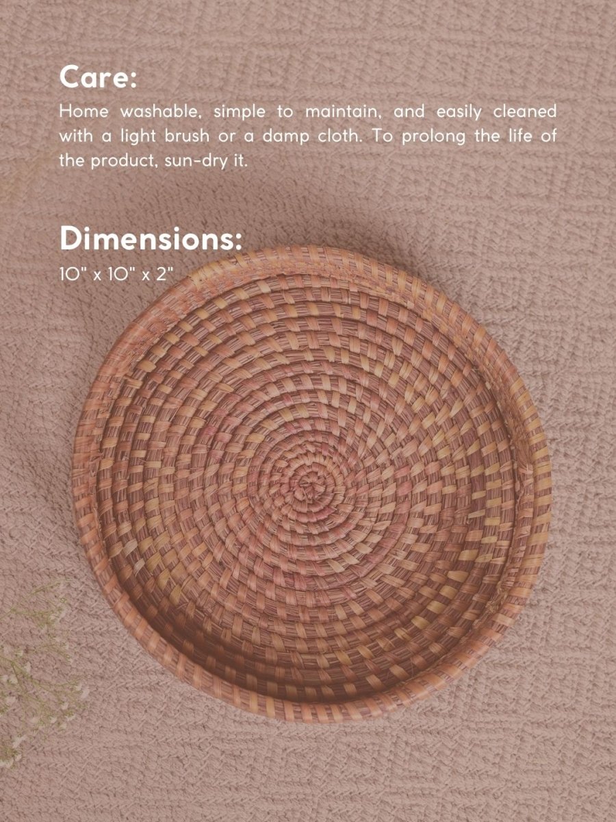 Handmade Moonj Round Tray - Natural - Kadam Haat