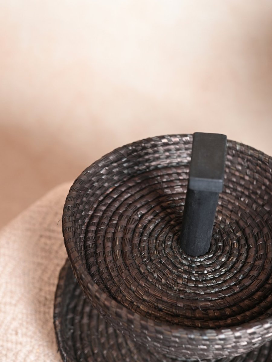 Handmade Moonj Two Tier Basket - Black - Kadam Haat