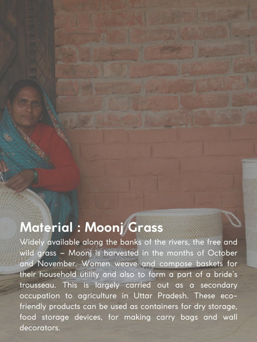 Handmade Moonj Two Tier Basket - Indigo - Kadam Haat