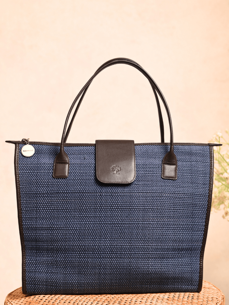 Handmade Roll - up Madurkathi Bag - Blue - Kadam Haat