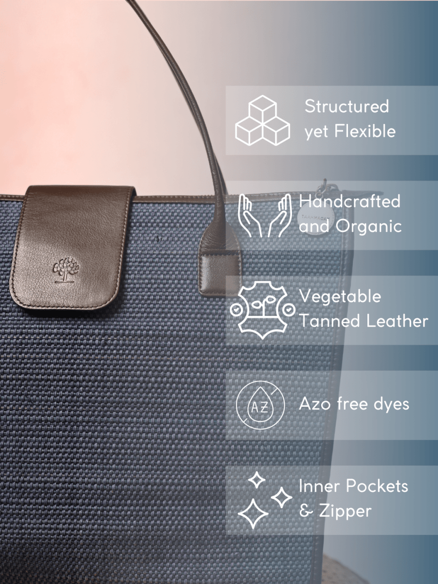 Handmade Roll - up Madurkathi Bag - Blue - Kadam Haat