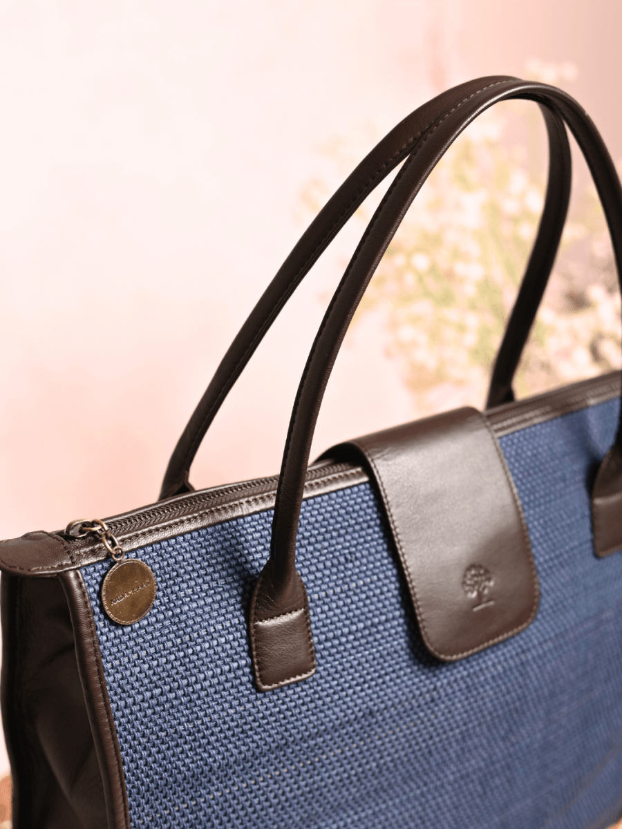 Handmade Roll - up Madurkathi Bag - Blue - Kadam Haat