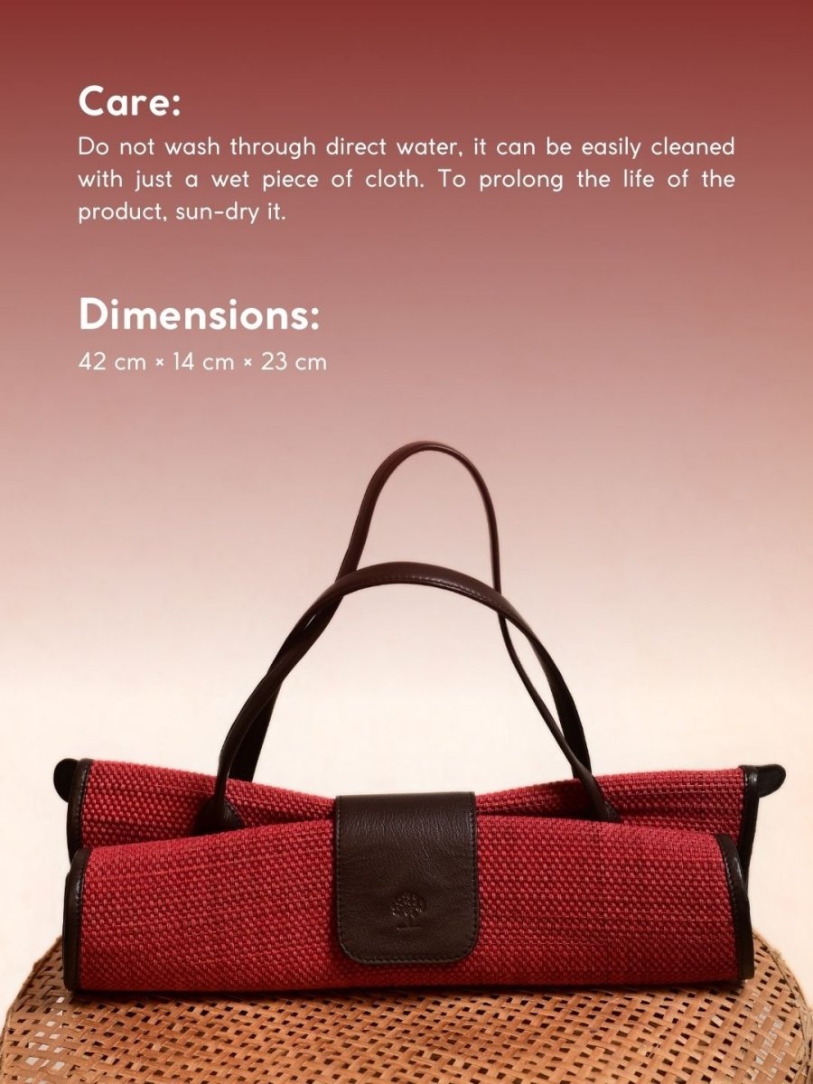 Handmade Roll - up Madurkathi Bag - Cherry Red - Kadam Haat