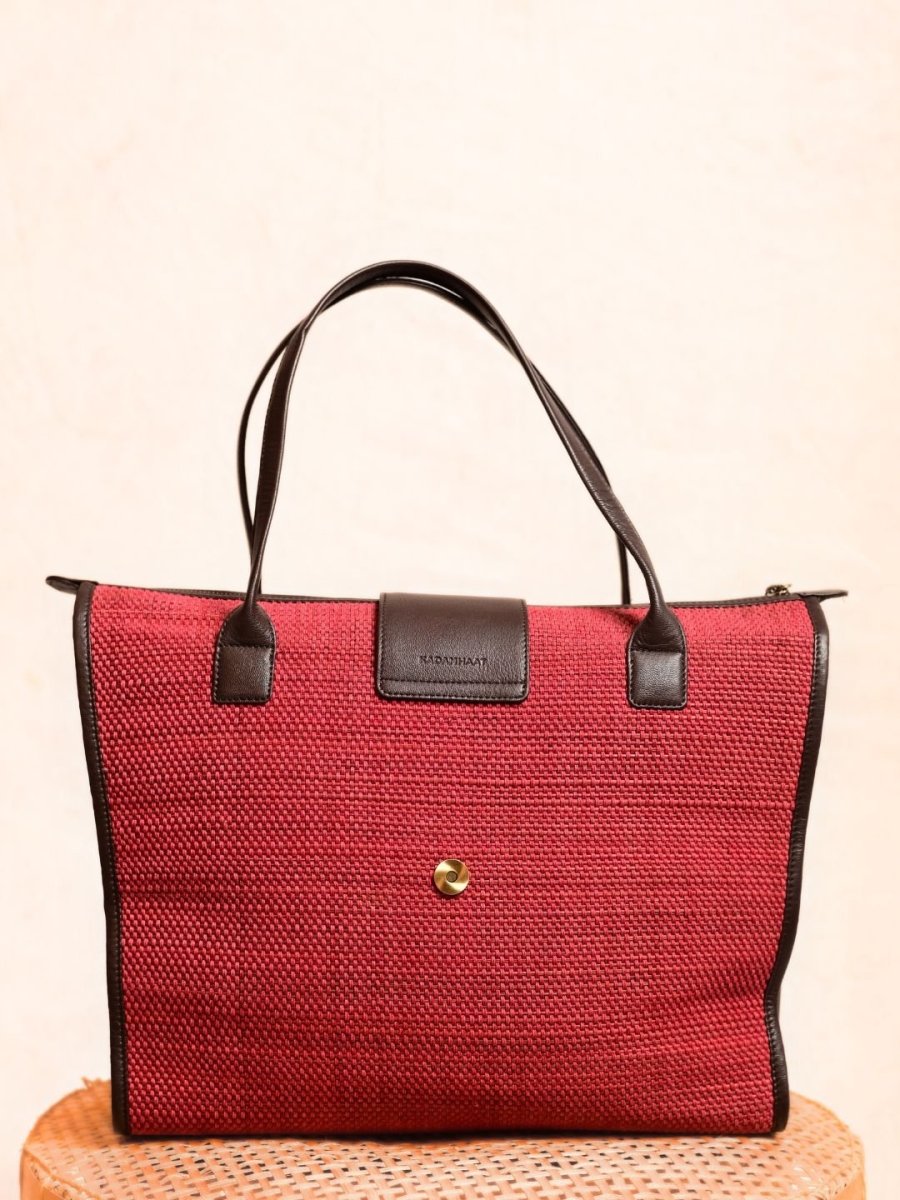 Handmade Roll - up Madurkathi Bag - Cherry Red - Kadam Haat