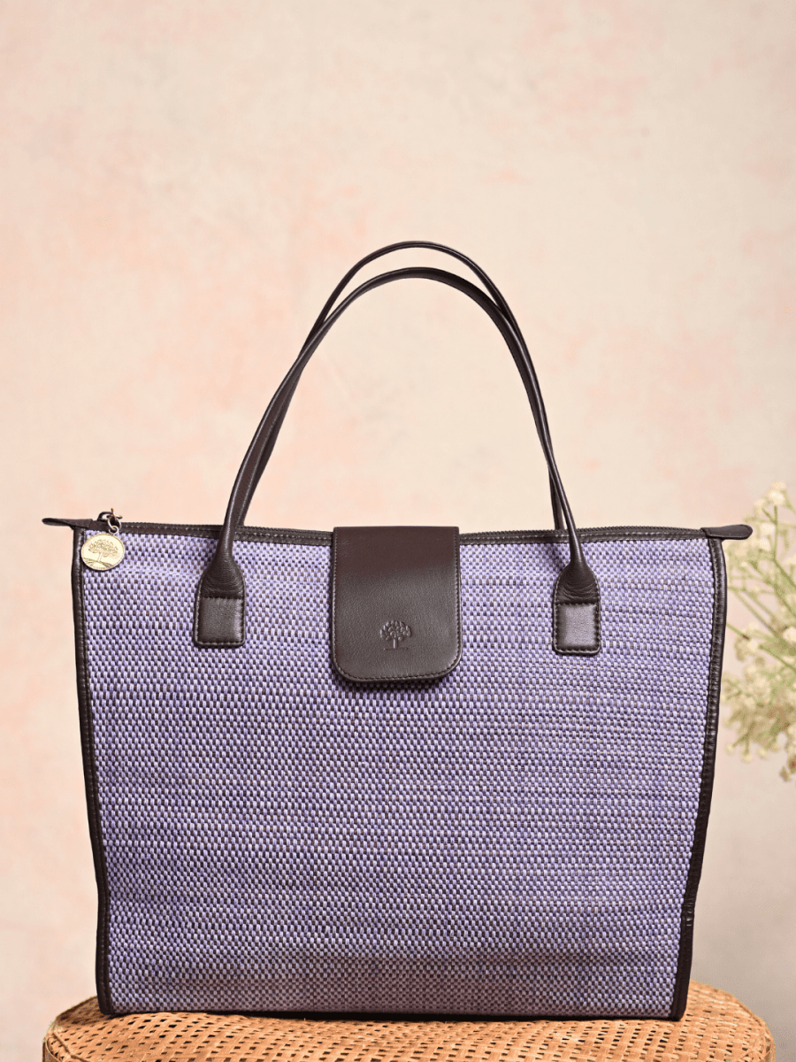 Handmade Roll - up Madurkathi Bag - Lavender - Kadam Haat