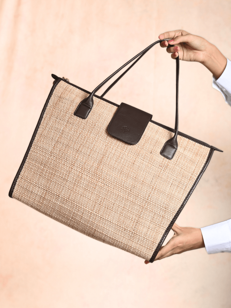 Handmade Roll - up Madurkathi Bag - Natural - Kadam Haat