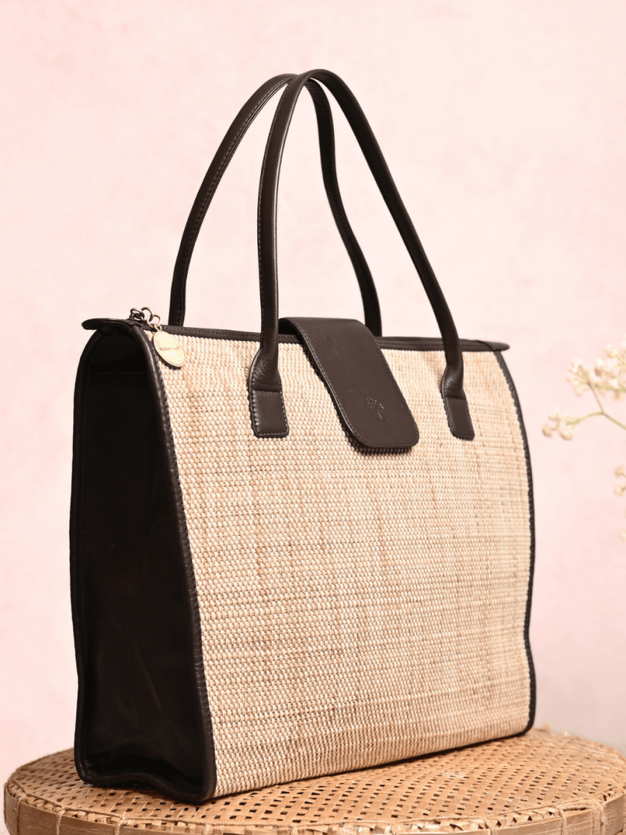 Handmade Roll - up Madurkathi Bag - Natural - Kadam Haat