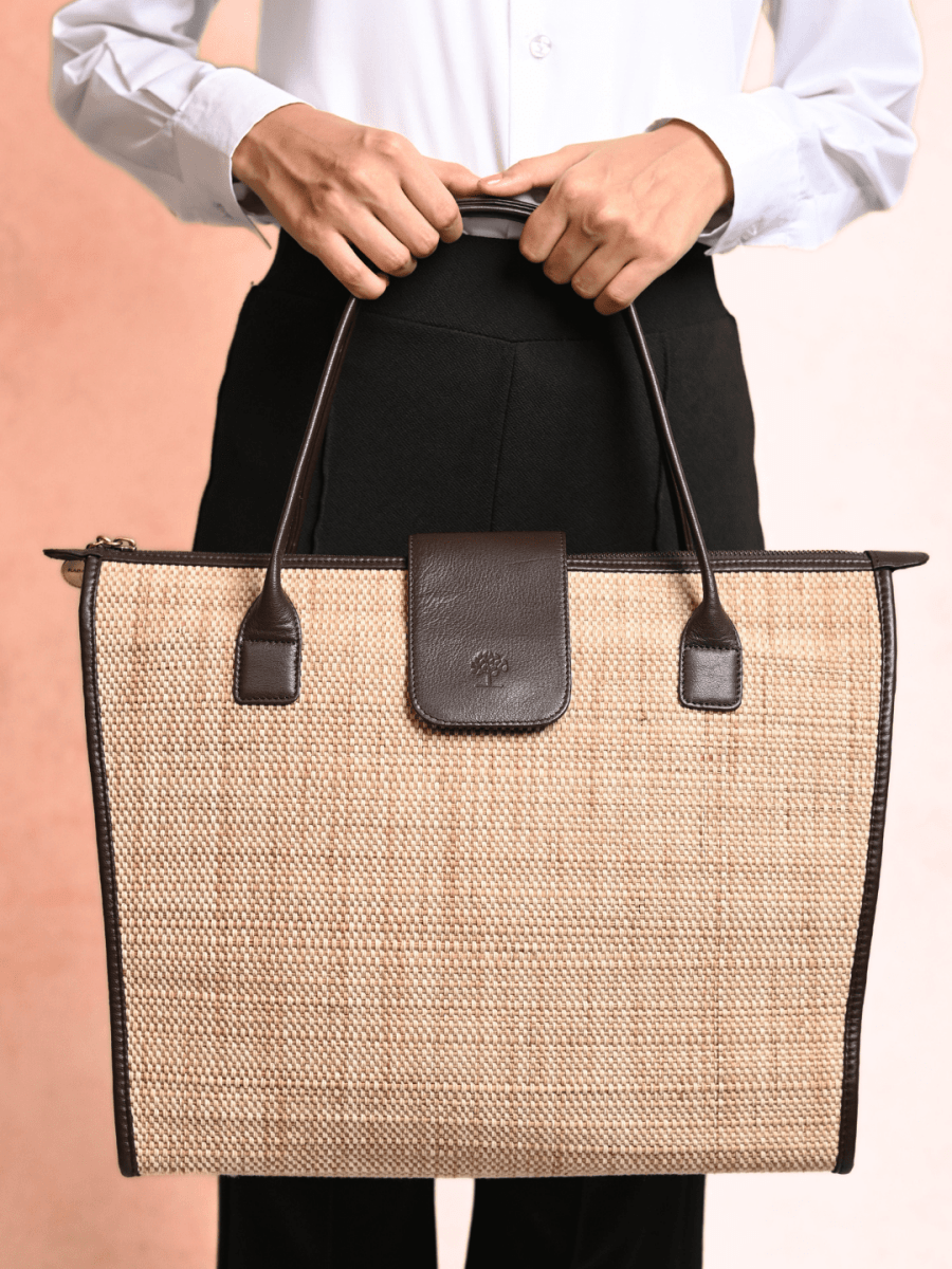 Handmade Roll - up Madurkathi Bag - Natural - Kadam Haat
