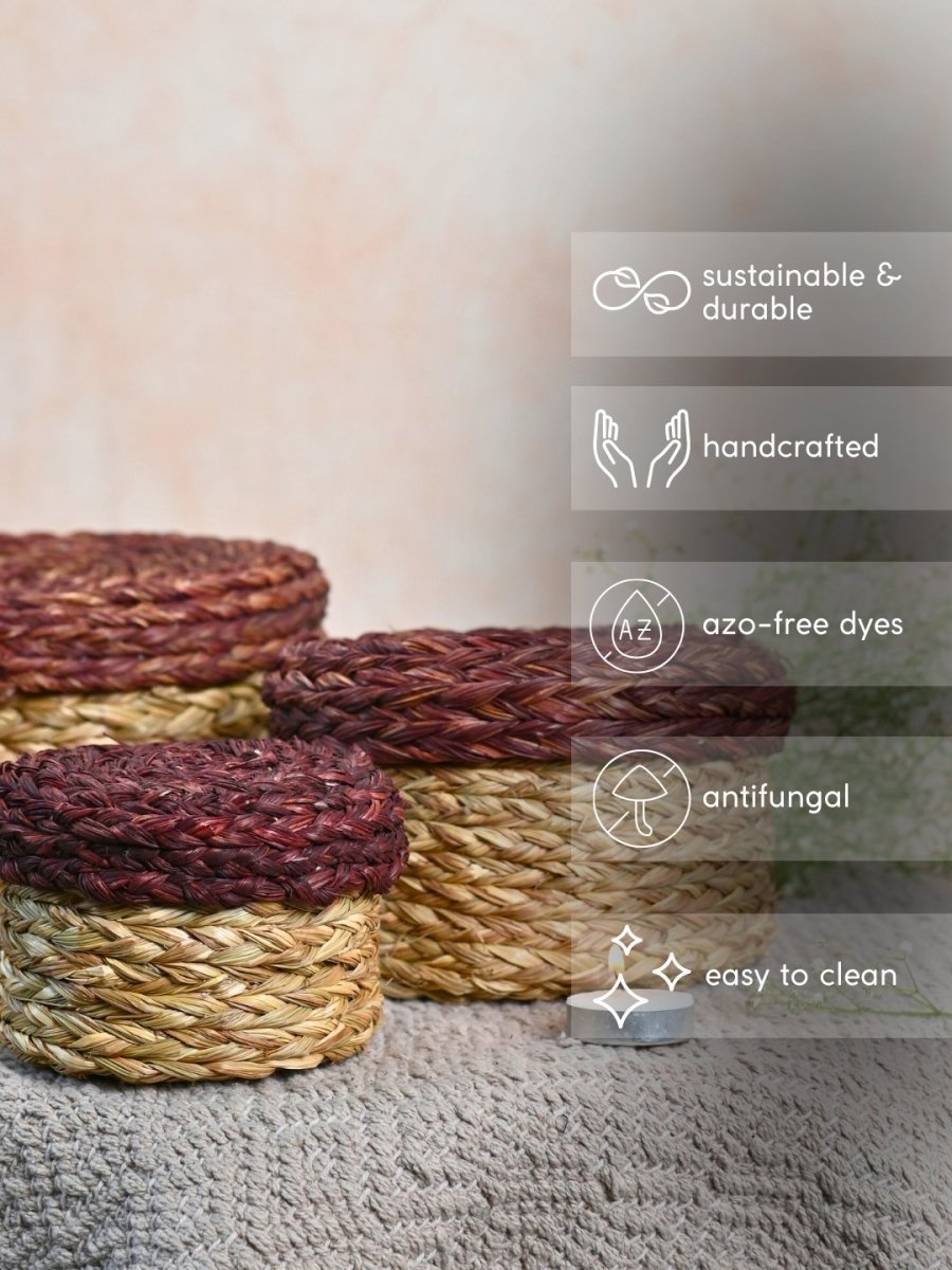 Handmade Sabai Gift Box - Brown | Set of 3 - Kadam Haat