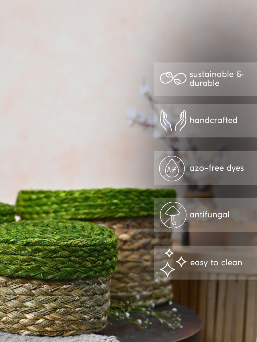 Handmade Sabai Gift Box - Green | Set of 3 - Kadam Haat