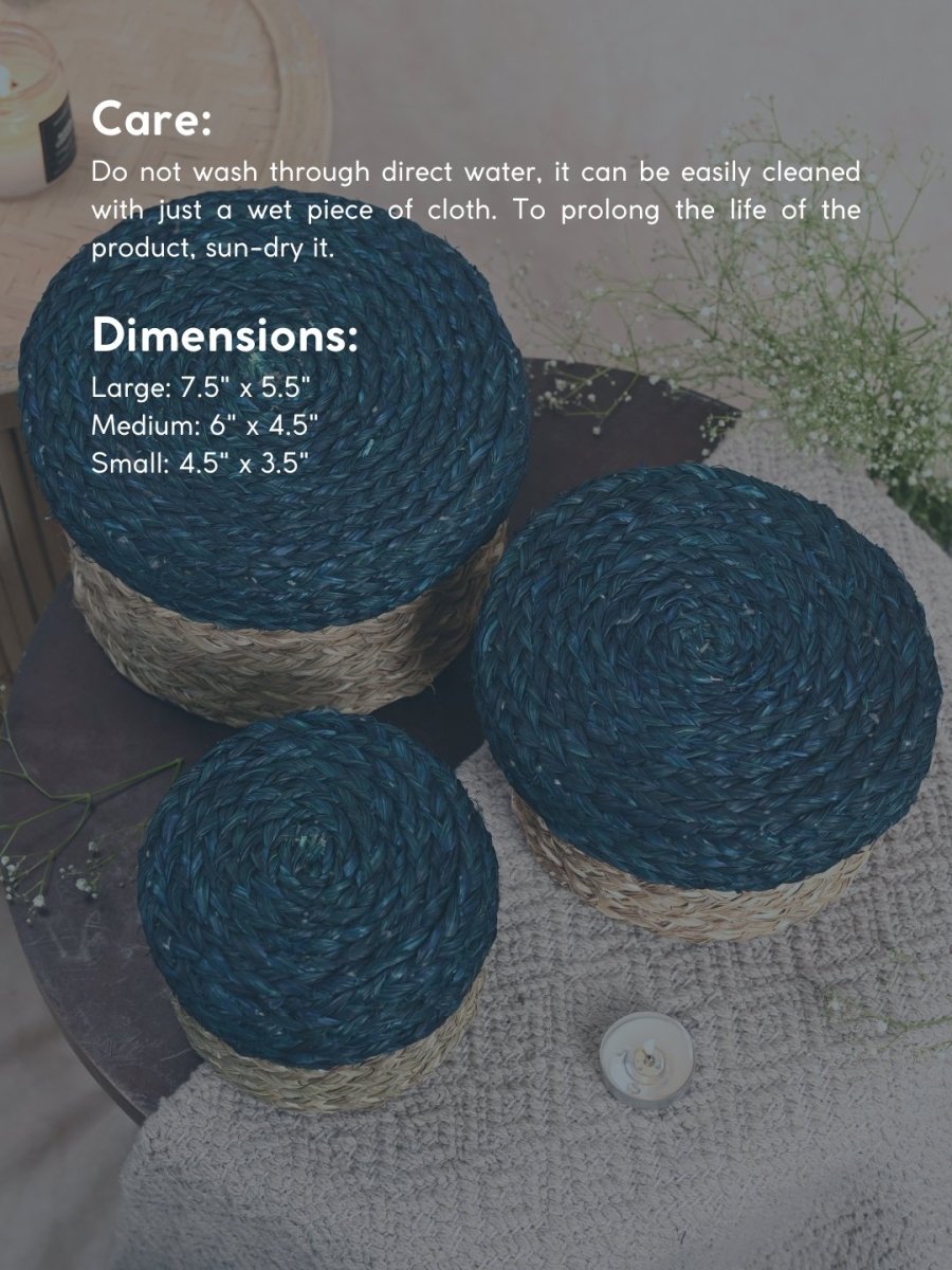 Handmade Sabai Gift Box - Indigo | Set of 3 - Kadam Haat