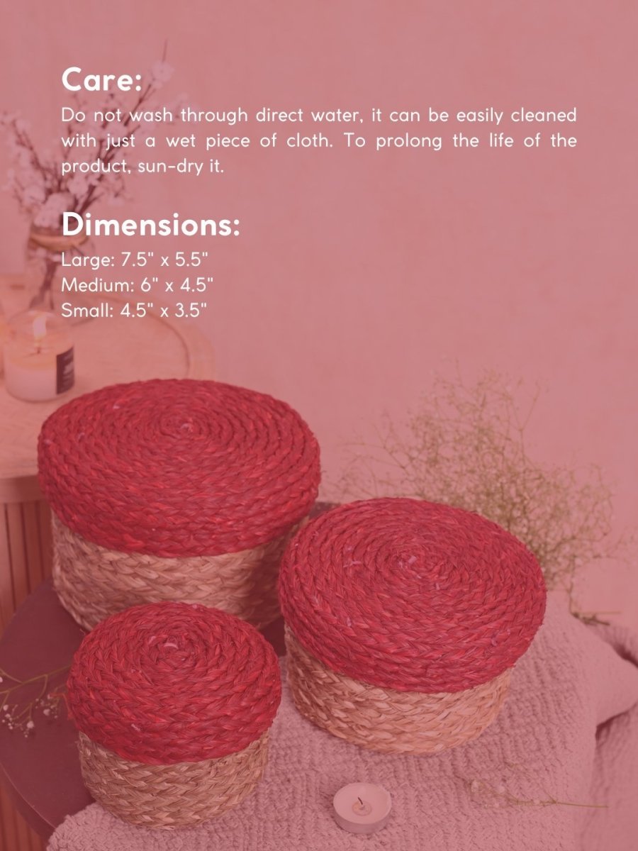 Handmade Sabai Gift Box - Red | Set of 3 - Kadam Haat