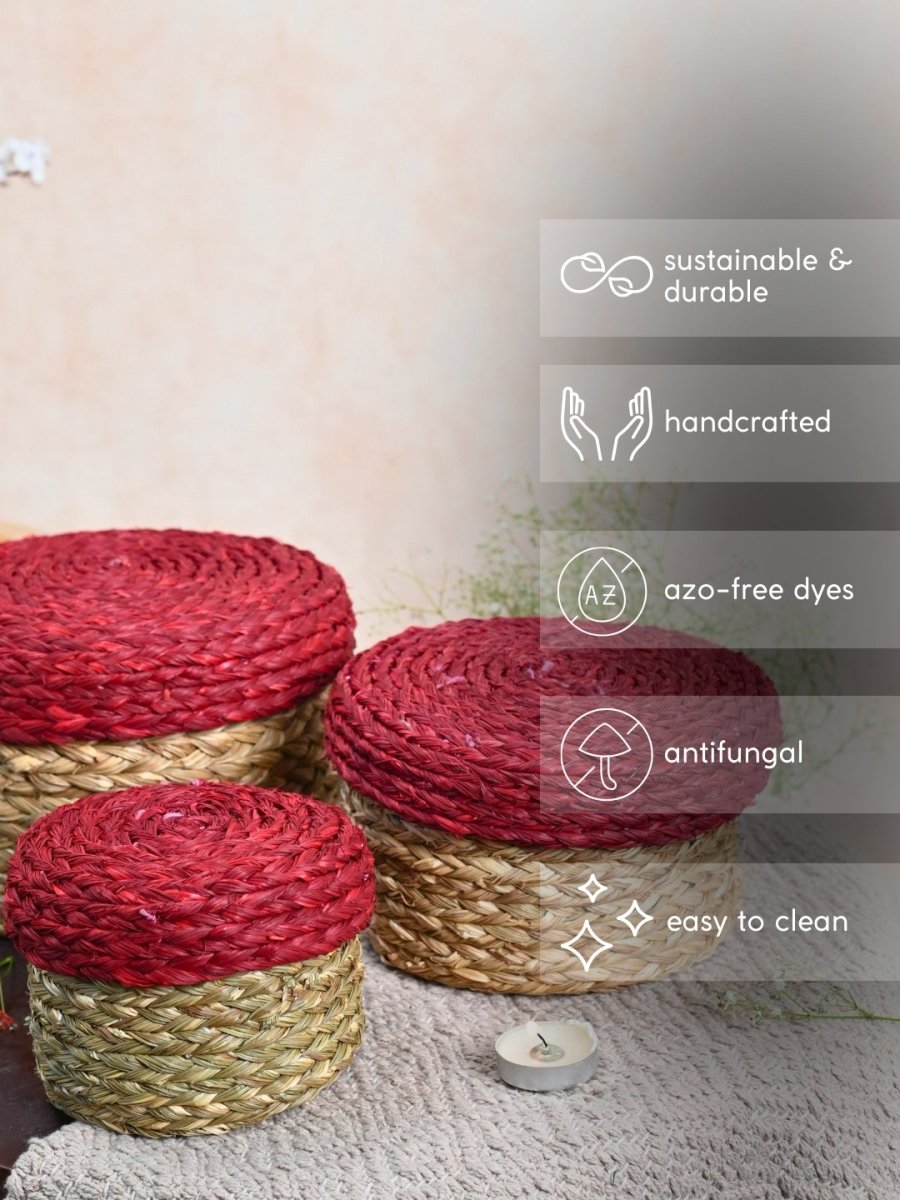 Handmade Sabai Gift Box - Red | Set of 3 - Kadam Haat