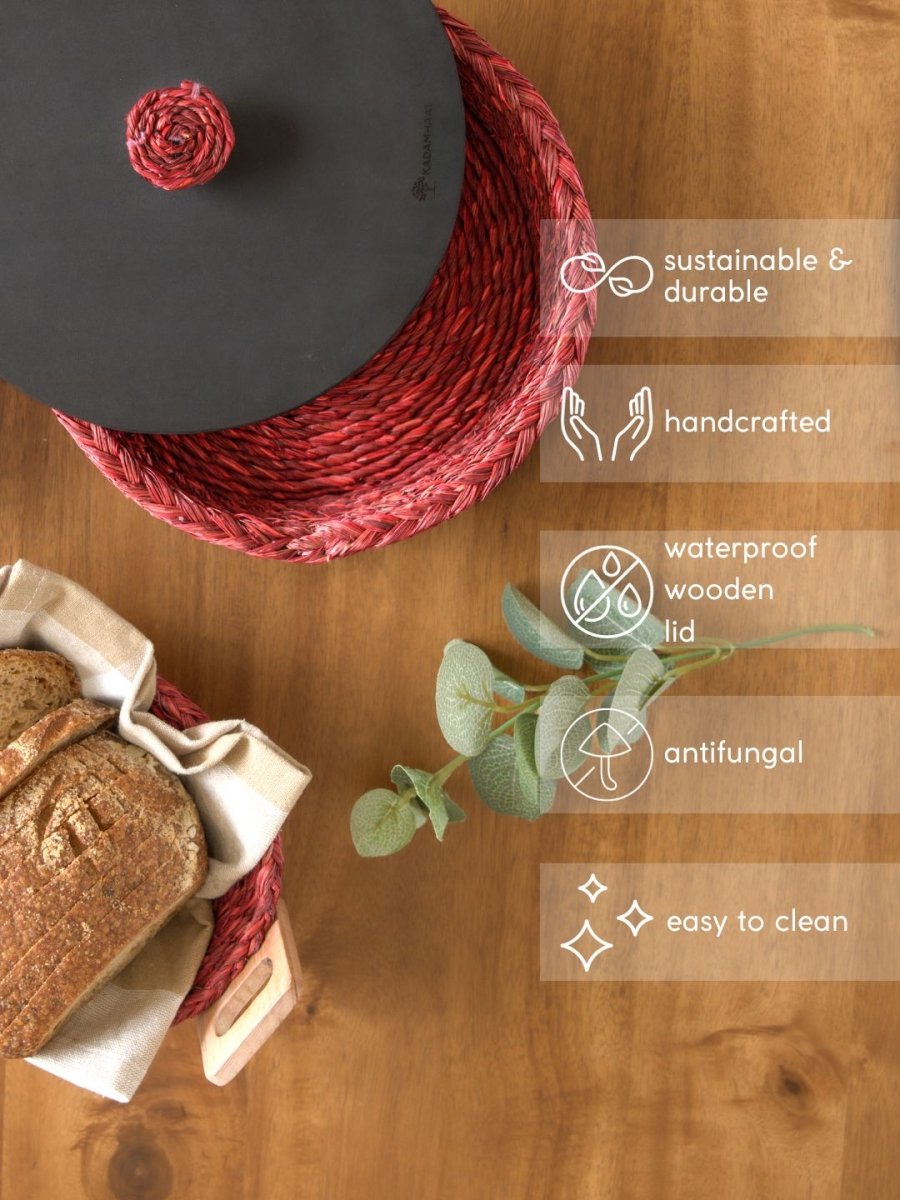 Handmade Sabai Grass Bread Serving Platter - 1 Roti Box, 1 Bread Basket,4 coasters - Kadam Haat