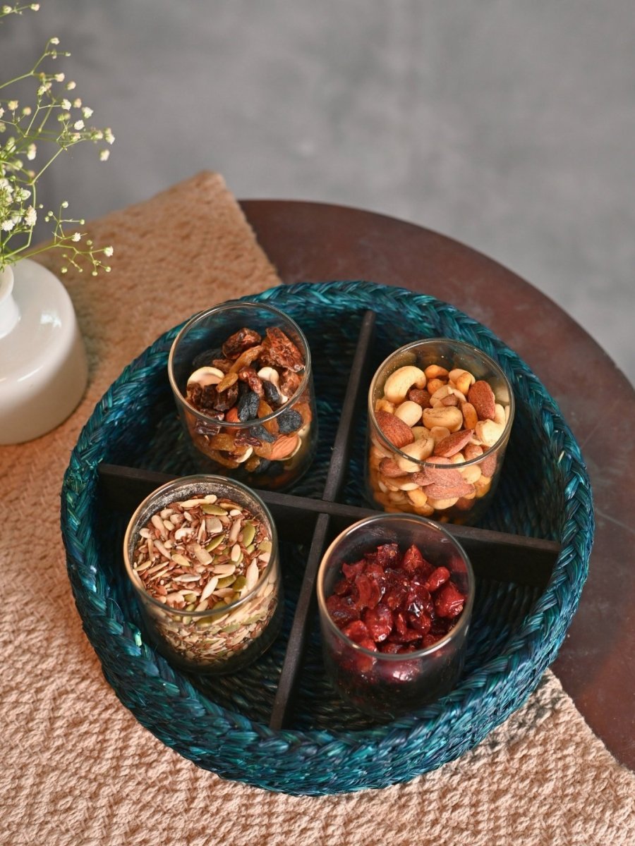 Handmade Sabai Grass Jewellery Box - Indigo - Kadam Haat