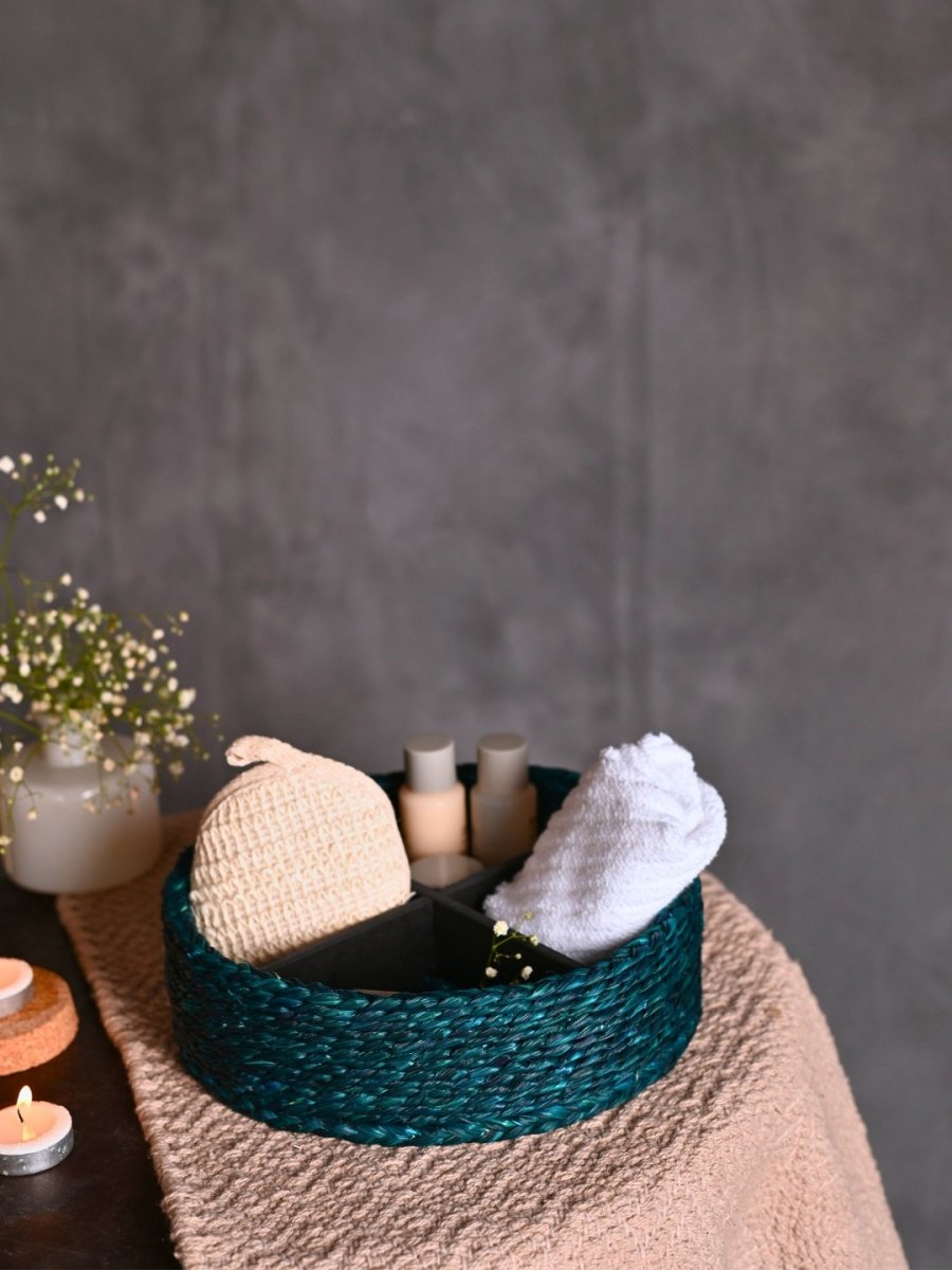 Handmade Sabai Grass Jewellery Box - Indigo - Kadam Haat