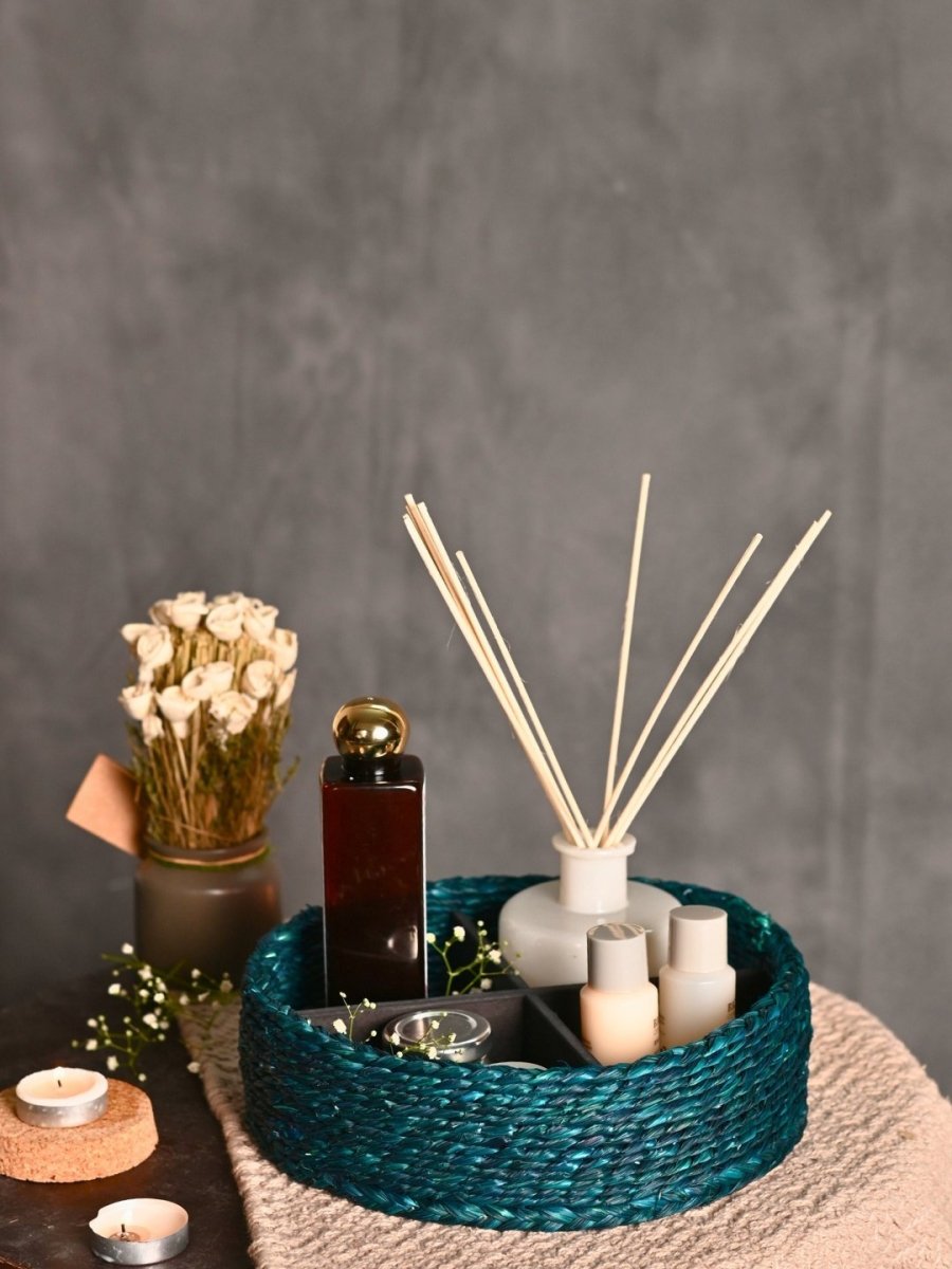 Handmade Sabai Grass Jewellery Box - Indigo - Kadam Haat