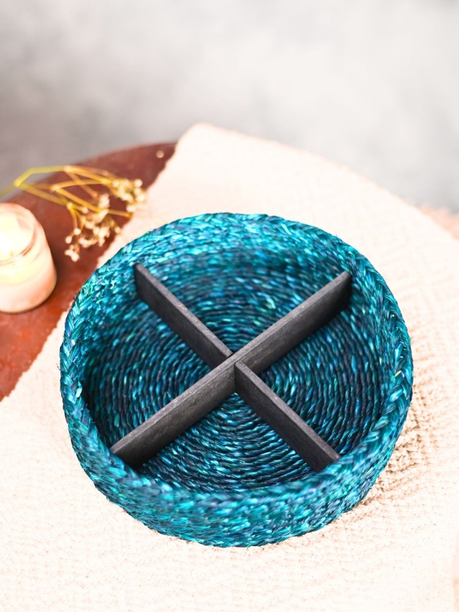 Handmade Sabai Grass Jewellery Box - Indigo - Kadam Haat