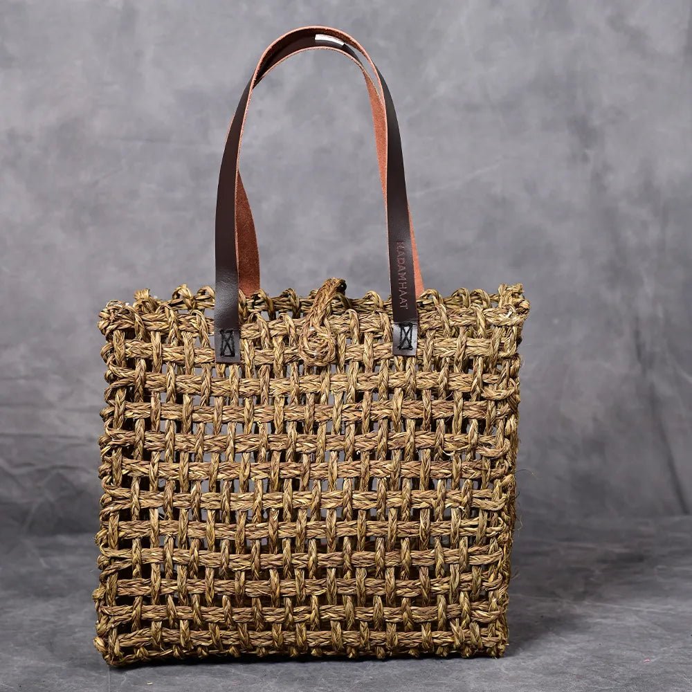 Handmade Sabai Grass Large Mesh Bag - Avocado - Kadam Haat