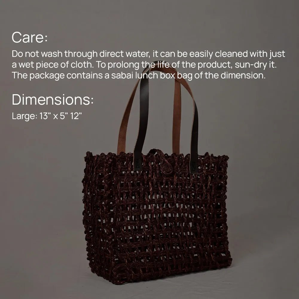 Handmade Sabai Grass Large Mesh Bag - Brown - Kadam Haat