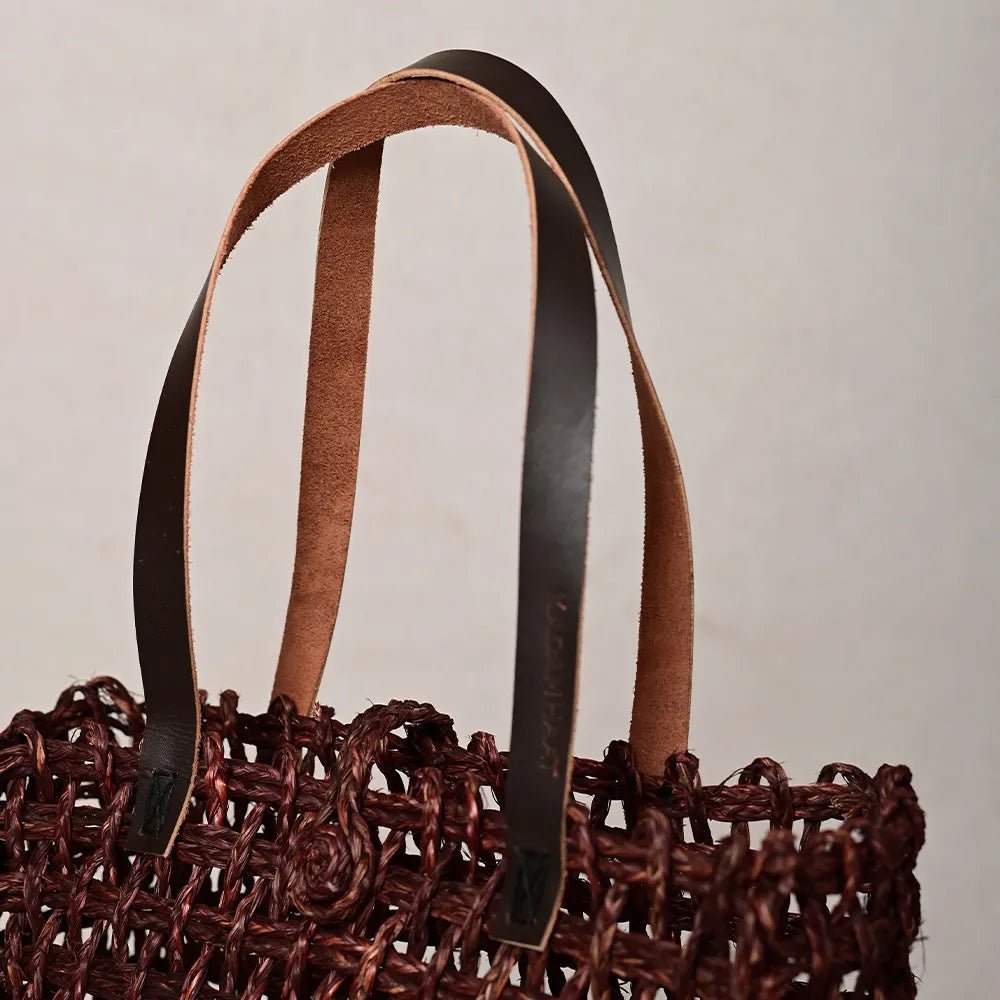 Handmade Sabai Grass Large Mesh Bag - Brown - Kadam Haat