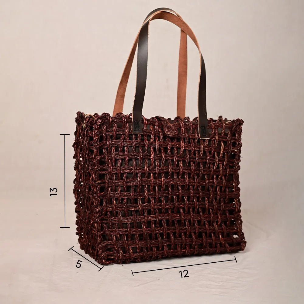 Handmade Sabai Grass Large Mesh Bag - Brown - Kadam Haat