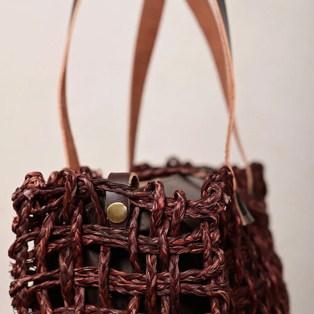 Handmade Sabai Grass Large Mesh Bag - Brown - Kadam Haat