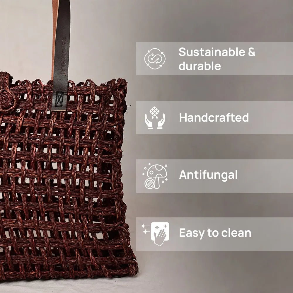 Handmade Sabai Grass Large Mesh Bag - Brown - Kadam Haat