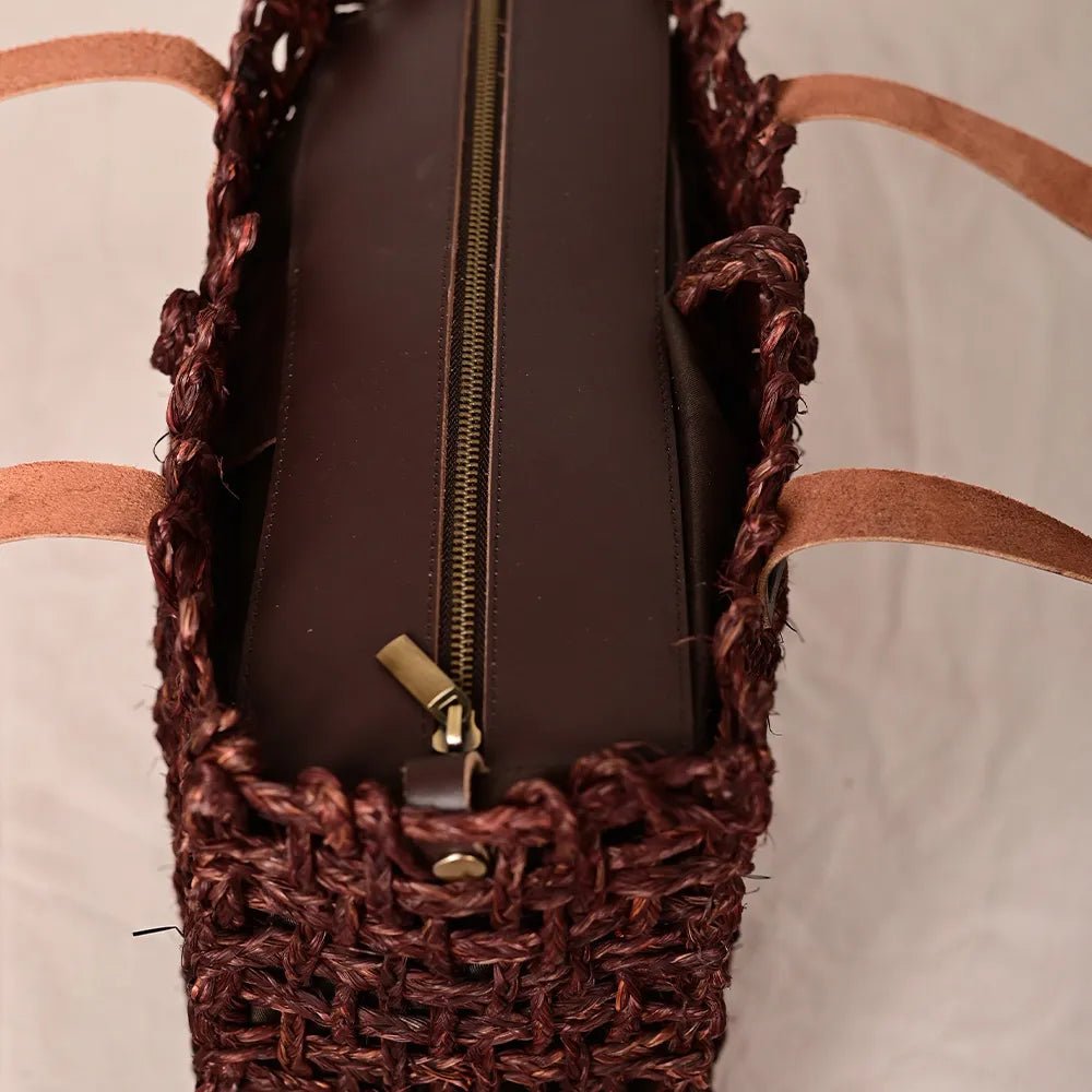 Handmade Sabai Grass Large Mesh Bag - Brown - Kadam Haat