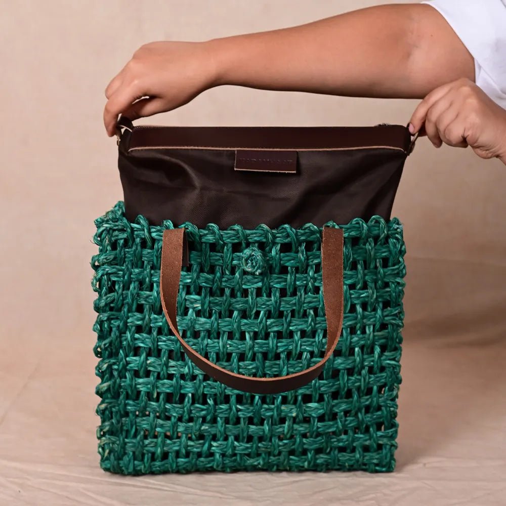Handmade Sabai Grass Large Mesh Bag - Indigo - Kadam Haat