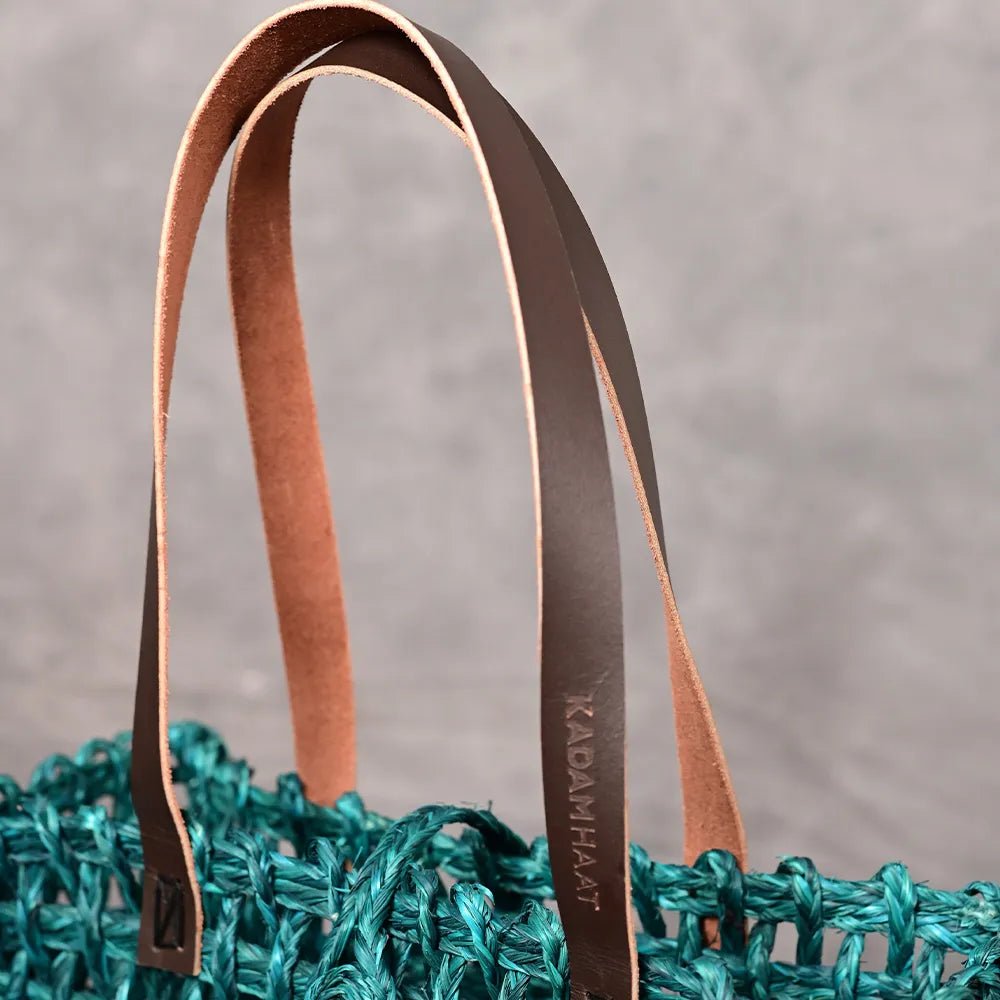 Handmade Sabai Grass Large Mesh Bag - Indigo - Kadam Haat