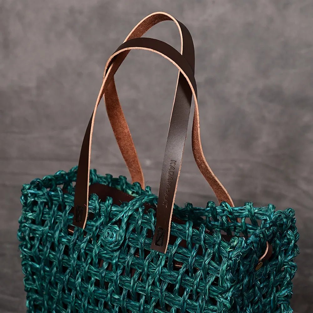 Handmade Sabai Grass Large Mesh Bag - Indigo - Kadam Haat