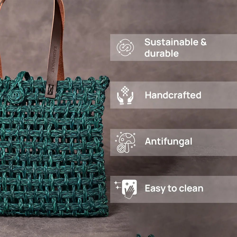 Handmade Sabai Grass Large Mesh Bag - Indigo - Kadam Haat