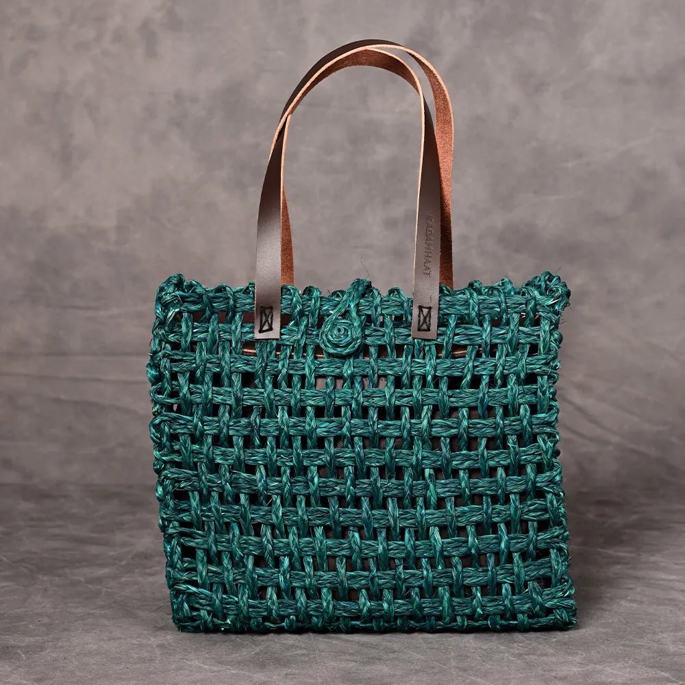 Handmade Sabai Grass Large Mesh Bag - Indigo - Kadam Haat