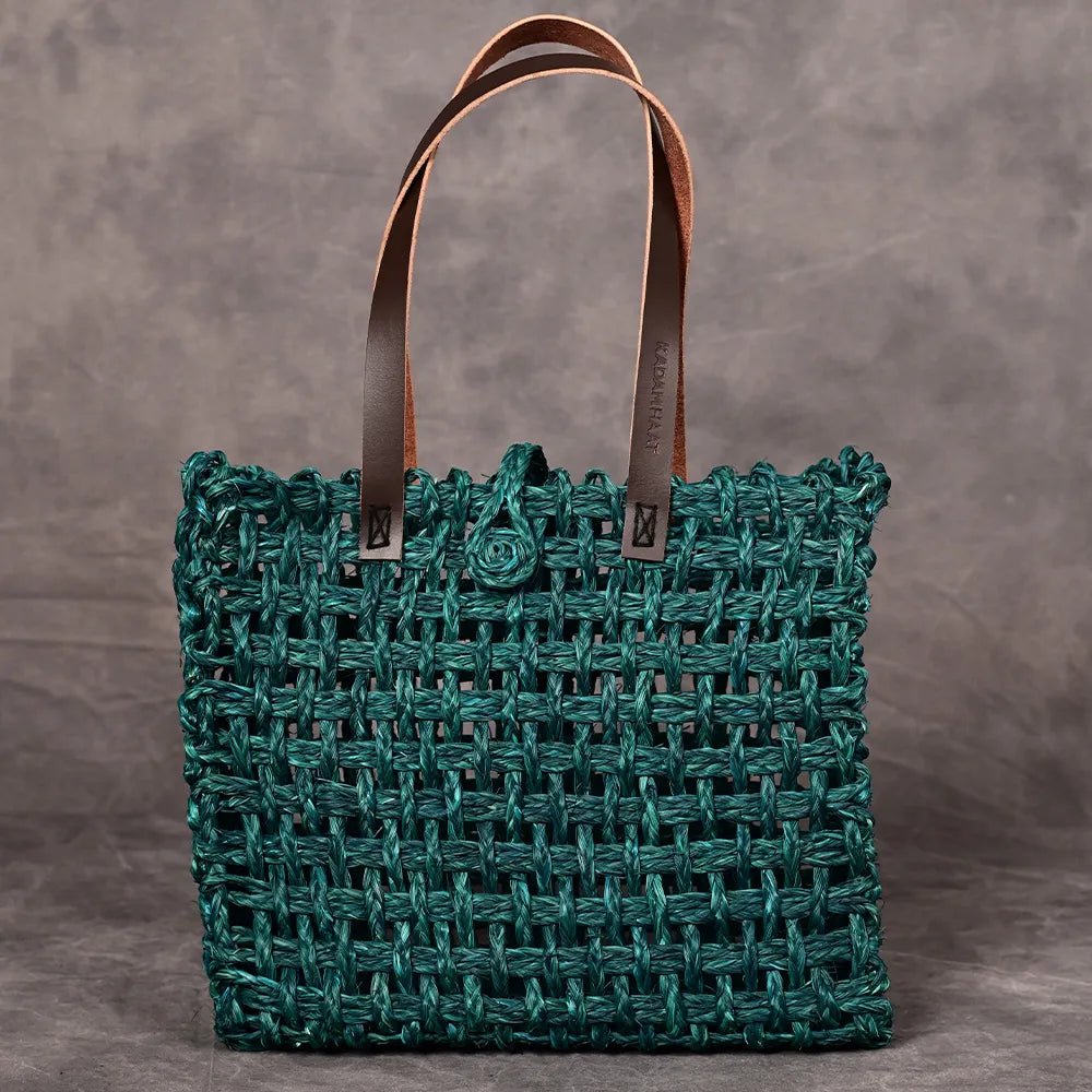 Handmade Sabai Grass Large Mesh Bag - Indigo - Kadam Haat