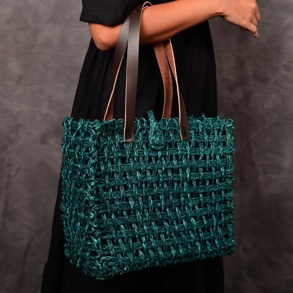 Handmade Sabai Grass Large Mesh Bag - Indigo - Kadam Haat