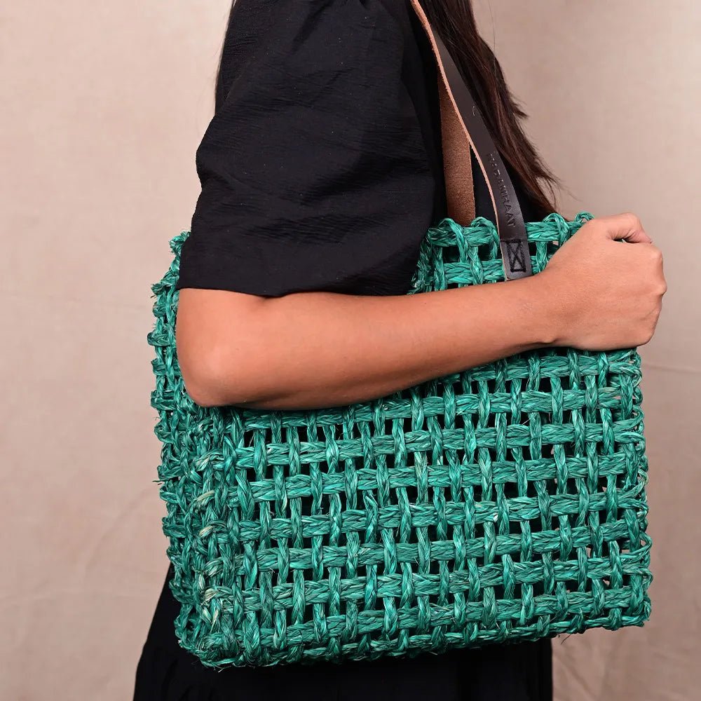 Handmade Sabai Grass Large Mesh Bag - Indigo - Kadam Haat