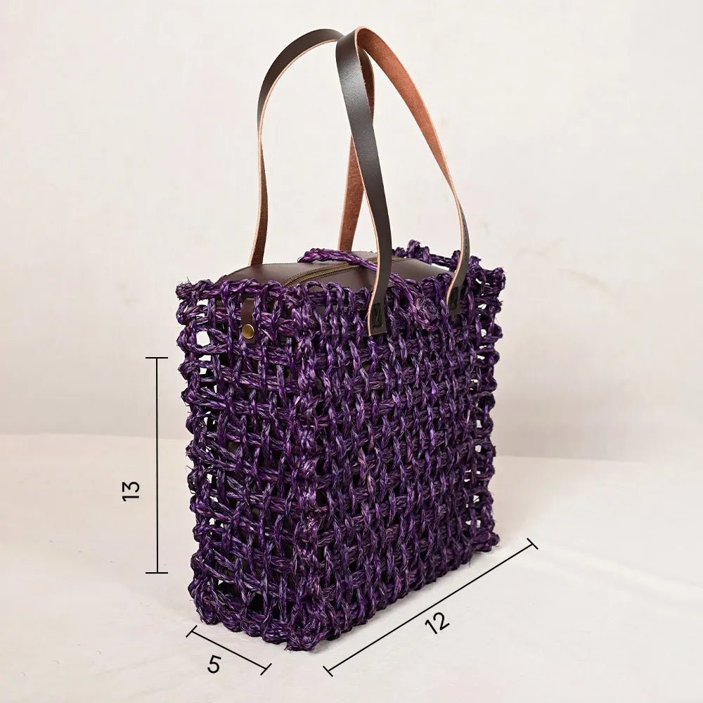 Handmade Sabai Grass Large Mesh Bag - Lavender - Kadam Haat