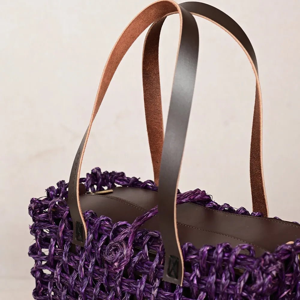 Handmade Sabai Grass Large Mesh Bag - Lavender - Kadam Haat