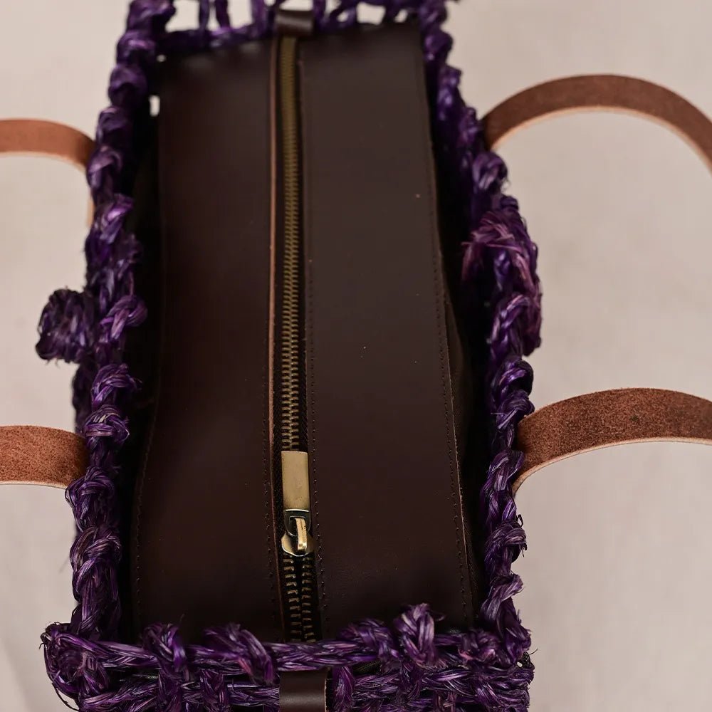 Handmade Sabai Grass Large Mesh Bag - Lavender - Kadam Haat