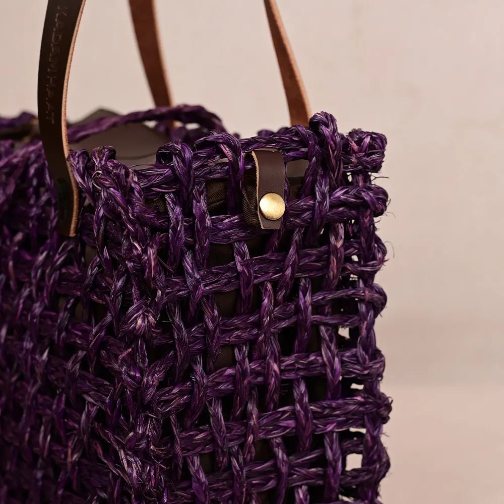 Handmade Sabai Grass Large Mesh Bag - Lavender - Kadam Haat