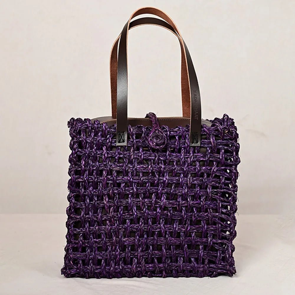 Handmade Sabai Grass Large Mesh Bag - Lavender - Kadam Haat