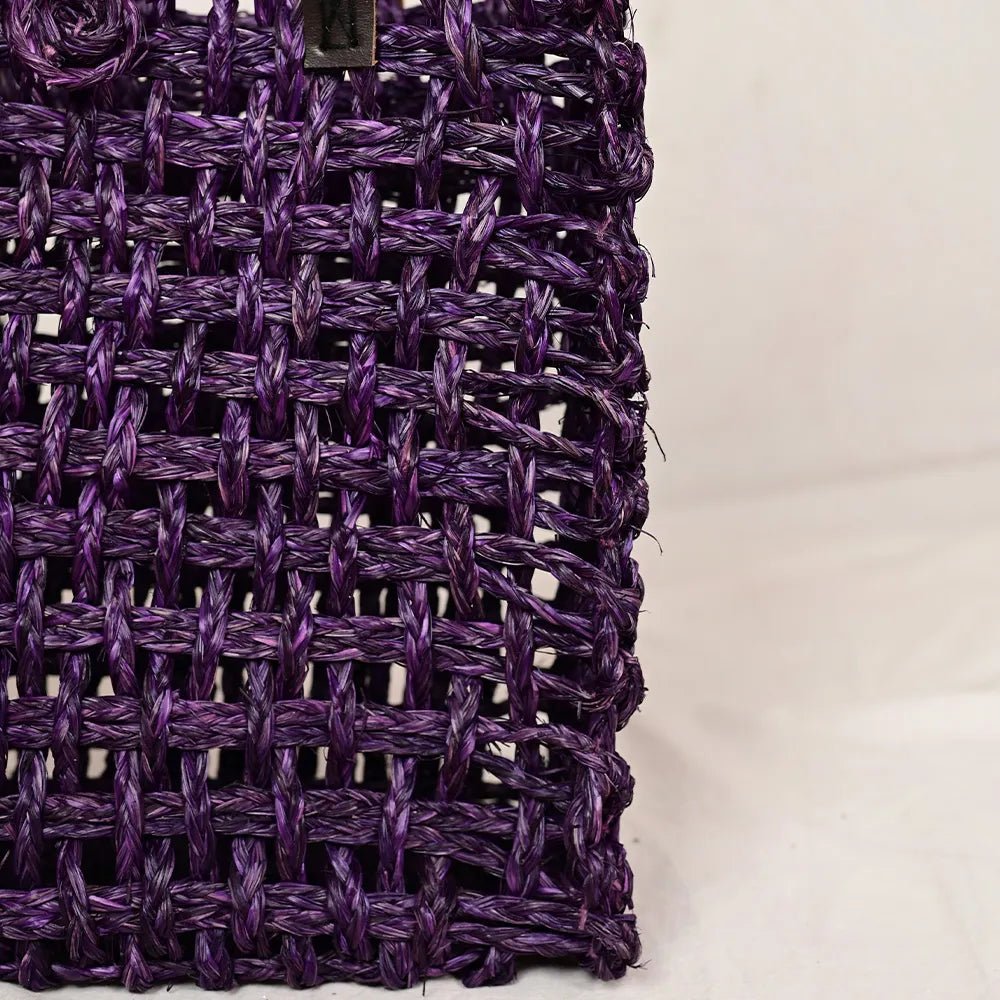 Handmade Sabai Grass Large Mesh Bag - Lavender - Kadam Haat