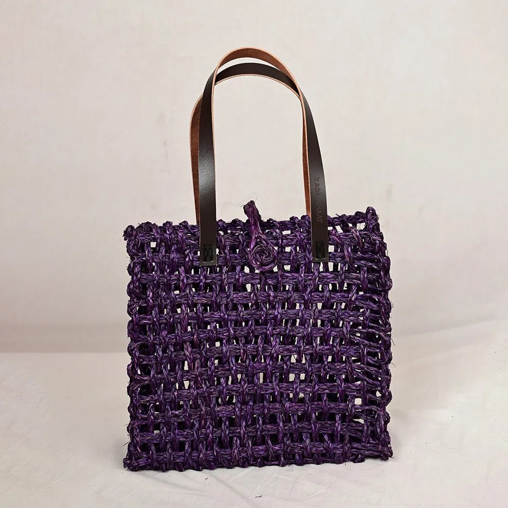 Handmade Sabai Grass Large Mesh Bag - Lavender - Kadam Haat