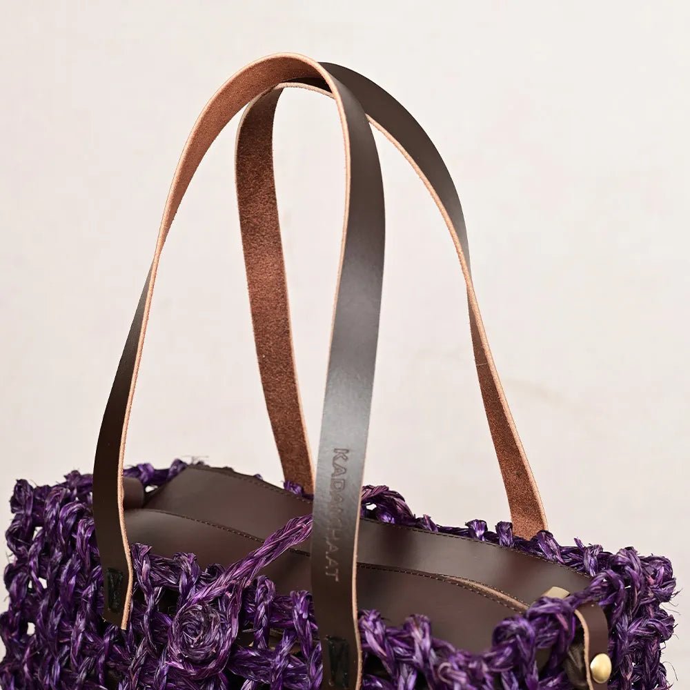 Handmade Sabai Grass Large Mesh Bag - Lavender - Kadam Haat