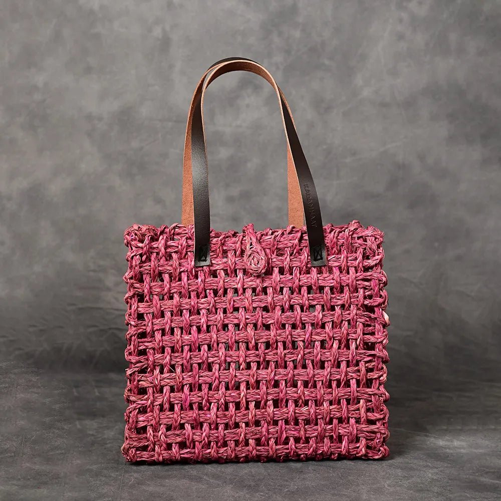 Handmade Sabai Grass Large Mesh Bag - Pink - Kadam Haat